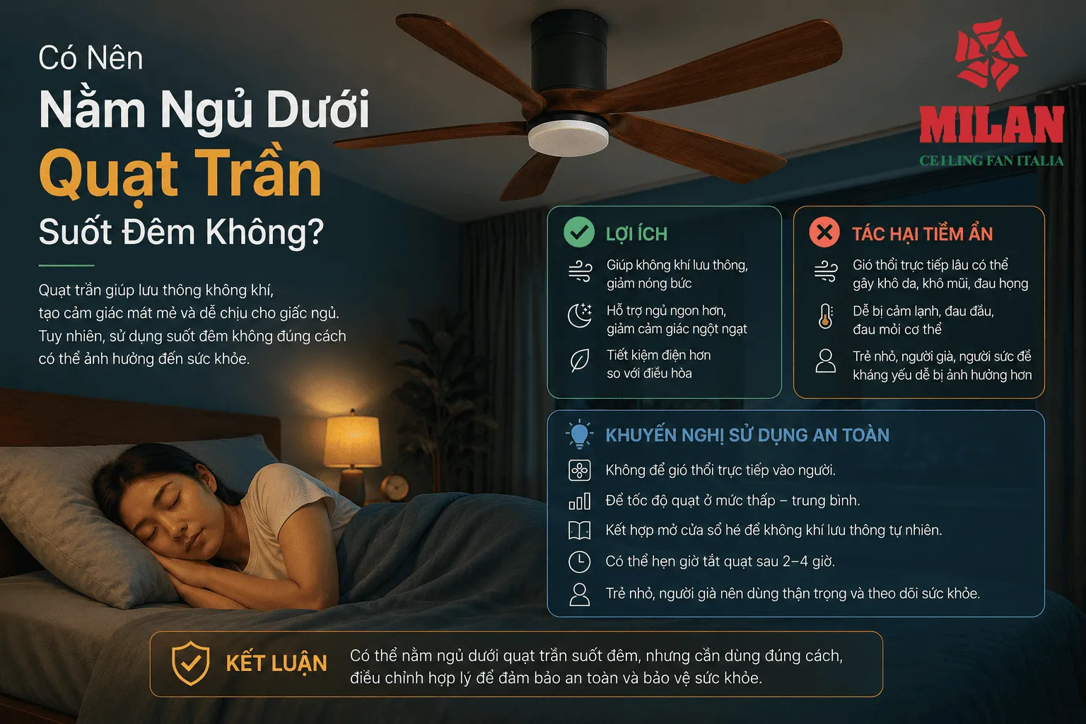 nằm ngủ dưới quạt trần